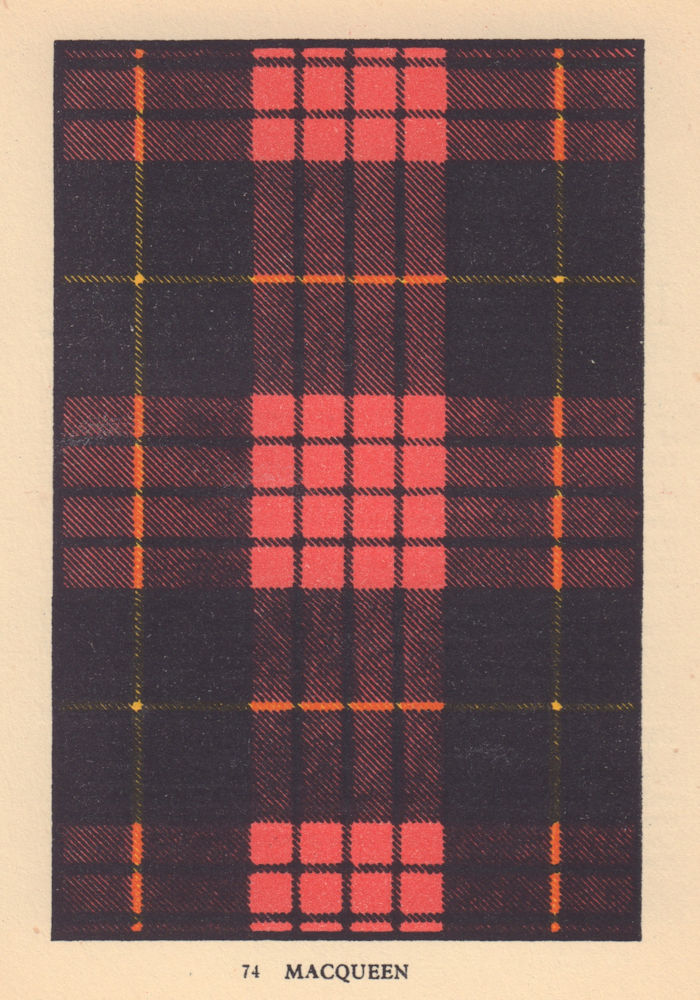 Macqueen. Scottish Clan Tartan. SMALL 8x11.5cm 1937 old vintage print picture