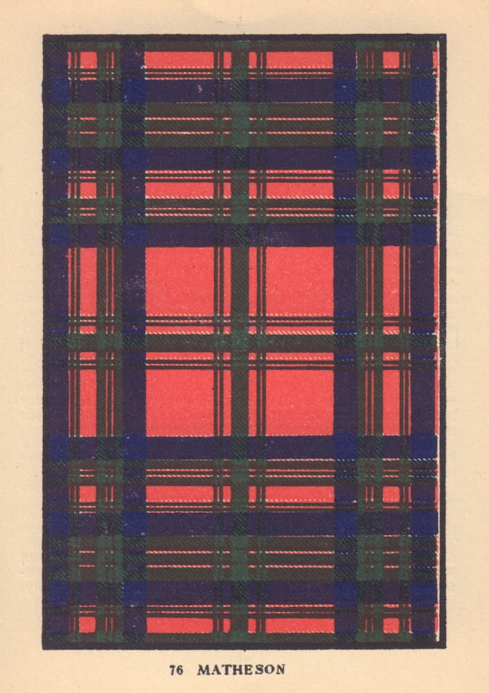Matheson. Scottish Clan Tartan. SMALL 8x11.5cm 1937 old vintage print picture