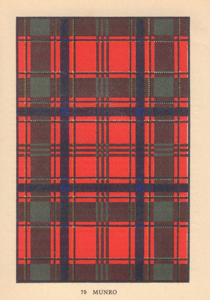 Munro. Scottish Clan Tartan. SMALL 8x11.5cm 1937 old vintage print picture