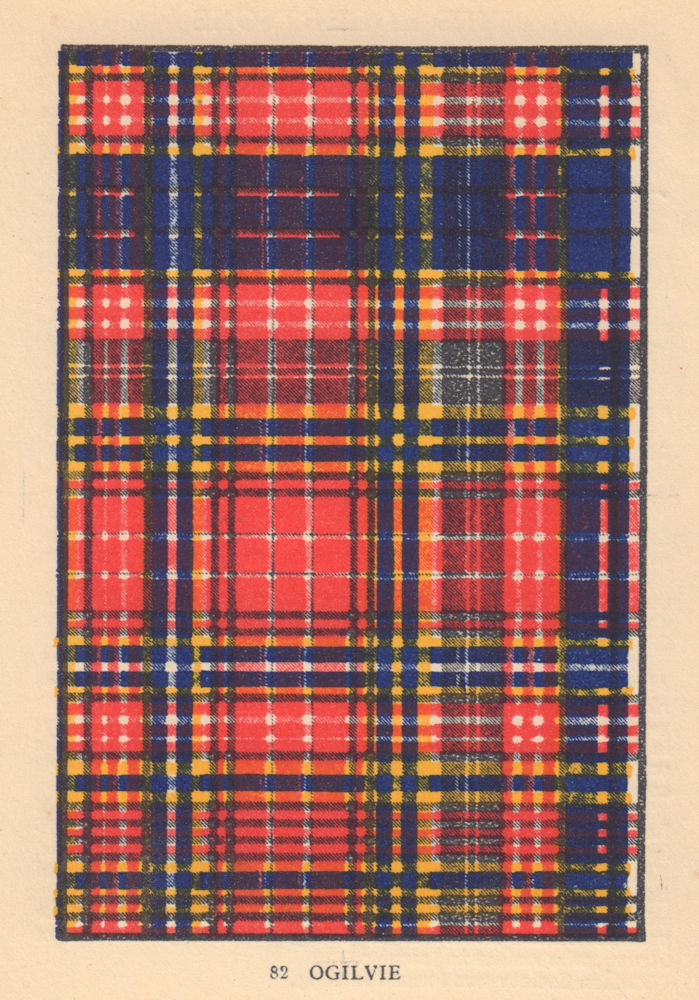 Ogilvie. Scottish Clan Tartan. SMALL 8x11.5cm 1937 old vintage print picture