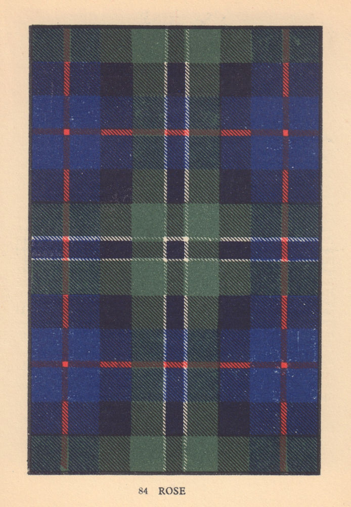 Associate Product Rose. Scottish Clan Tartan. SMALL 8x11.5cm 1937 old vintage print picture