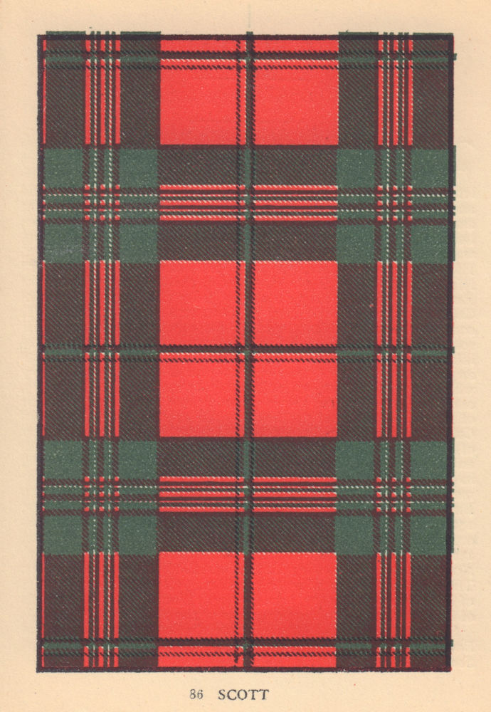 Scott. Scottish Clan Tartan. SMALL 8x11.5cm 1937 old vintage print picture