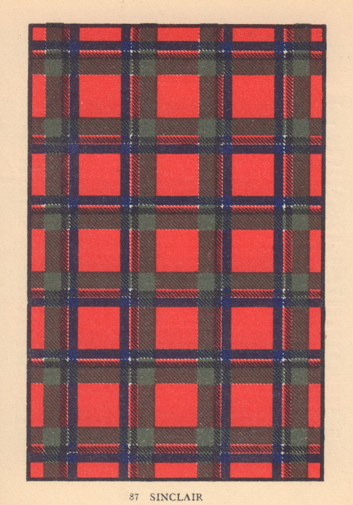 Sinclair. Scottish Clan Tartan. SMALL 8x11.5cm 1937 old vintage print picture