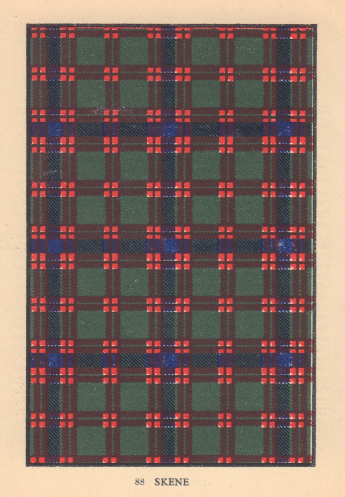 Associate Product Skene. Scottish Clan Tartan. SMALL 8x11.5cm 1937 old vintage print picture