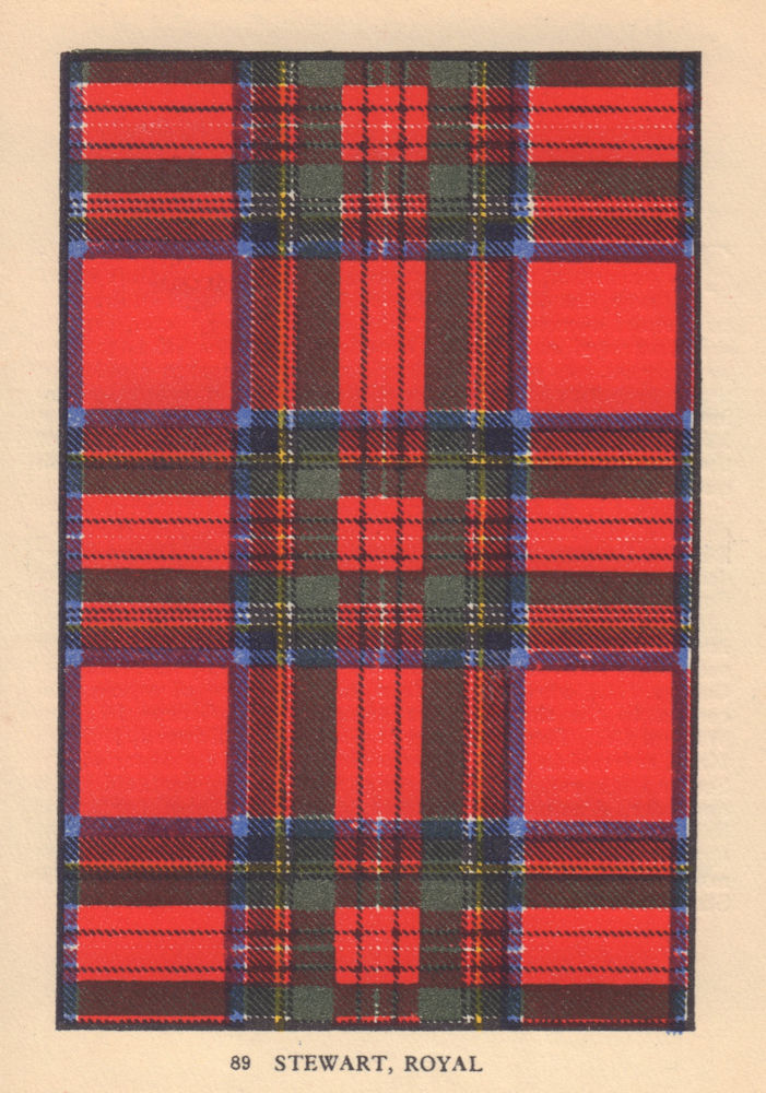 Stewart, Royal. Scottish Clan Tartan. SMALL 8x11.5cm 1937 old vintage print