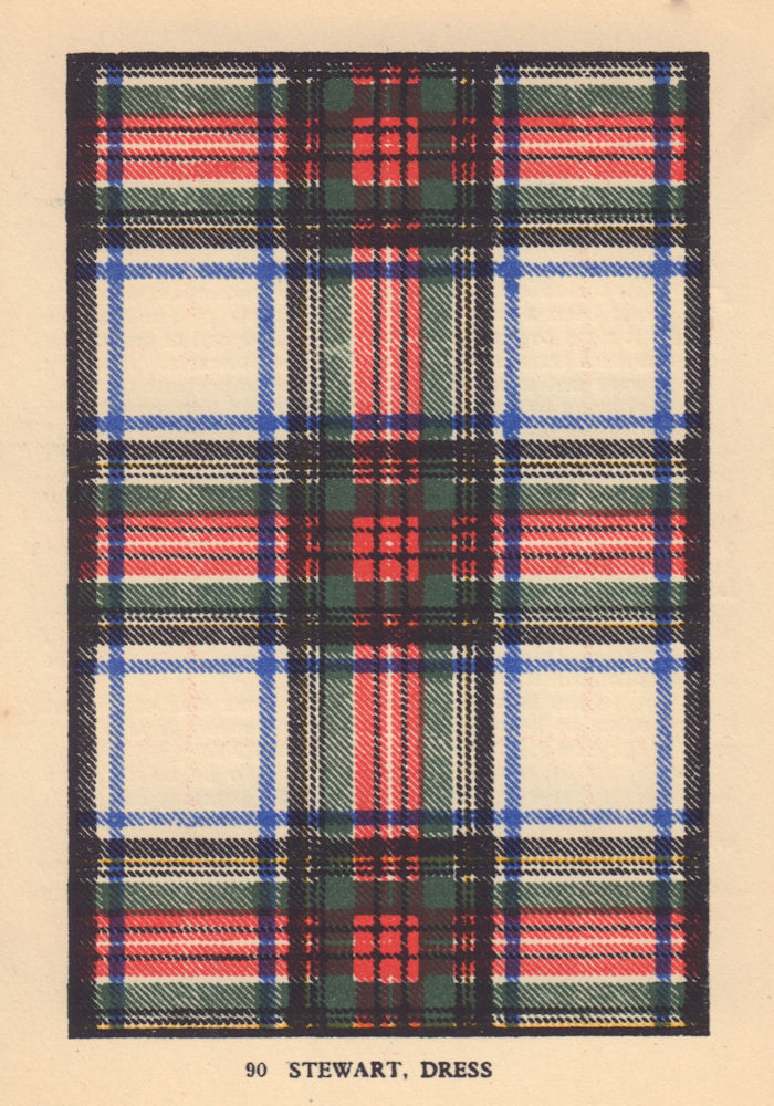 Stewart, Dress. Scottish Clan Tartan. SMALL 8x11.5cm 1937 old vintage print