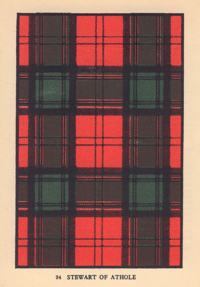 Associate Product Stewart of Athole. Scottish Clan Tartan. SMALL 8x11.5cm 1937 old vintage print