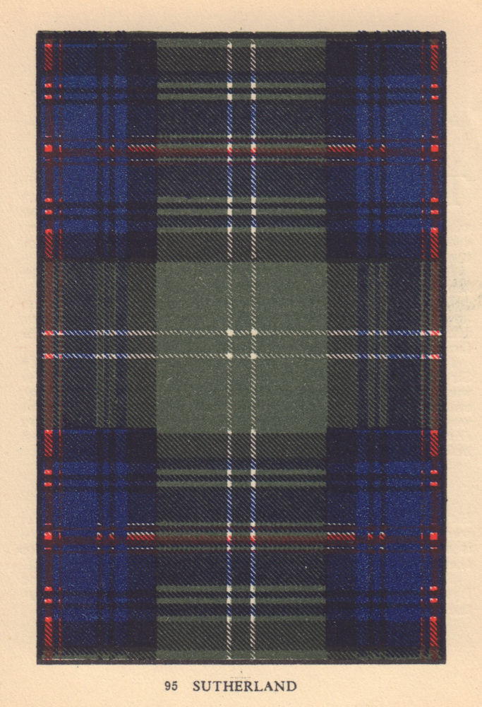 Sutherland. Scottish Clan Tartan. SMALL 8x11.5cm 1937 old vintage print