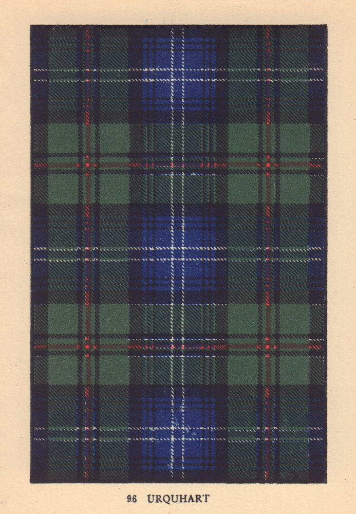 Urquhart. Scottish Clan Tartan. SMALL 8x11.5cm 1937 old vintage print picture