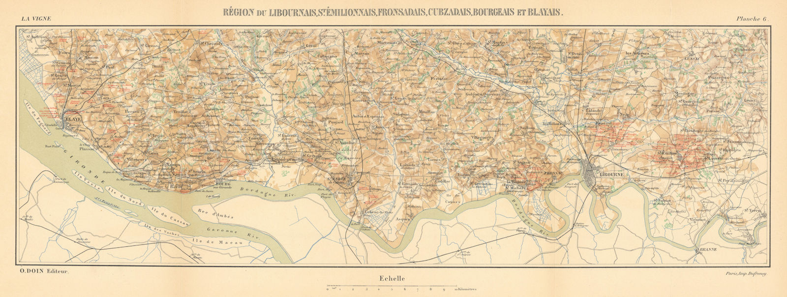 Bordeaux Right Bank wine map. Libourne Saint-Émilion Bourg Blaye HAUSERMANN 1901