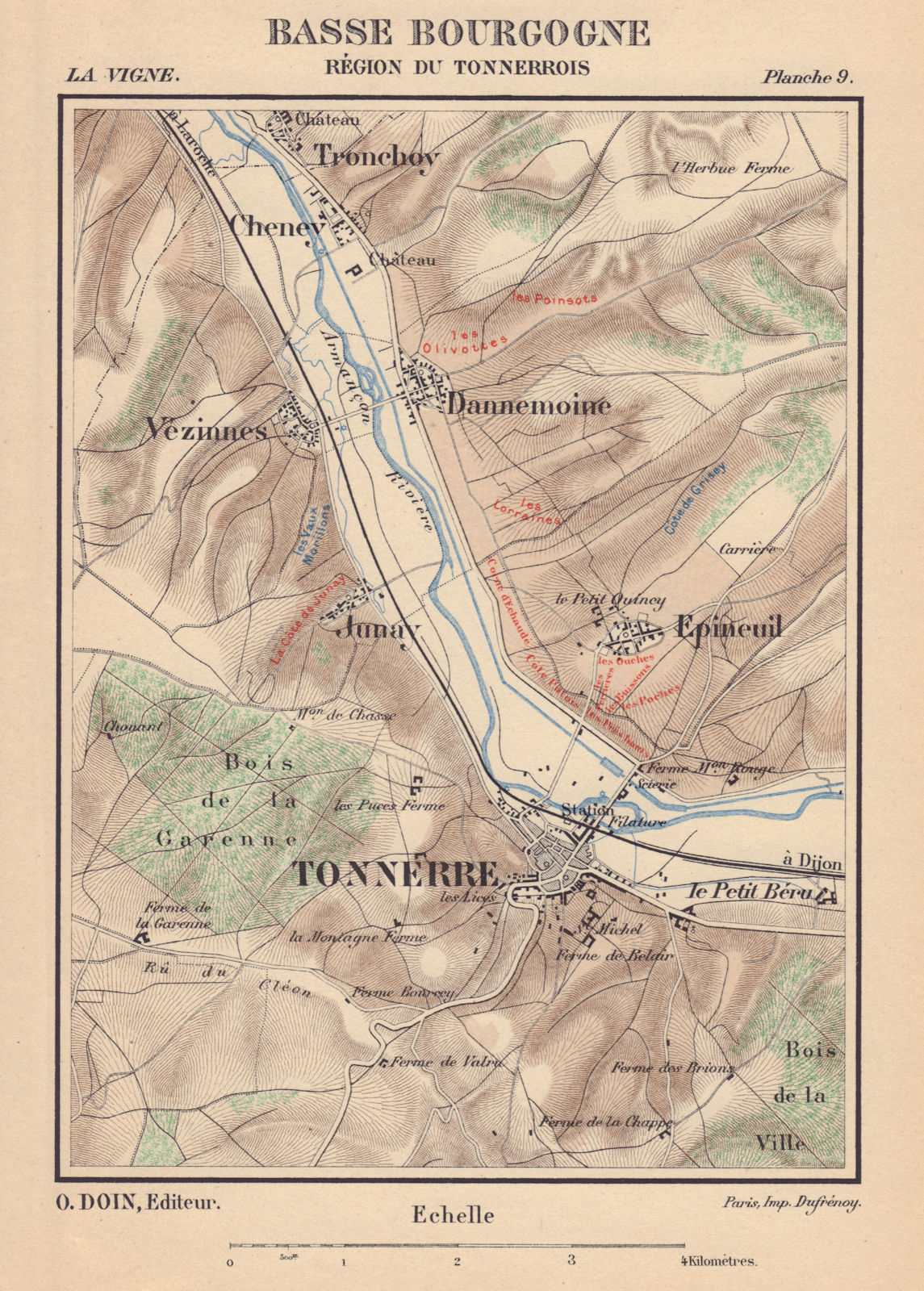 Associate Product Basse Bourgogne - Région du Tonnerrois. Burgundy wine map. HAUSERMANN 1901