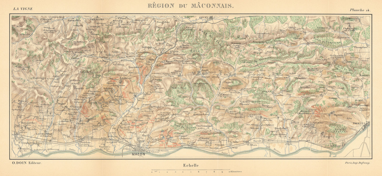 Associate Product Région du Mâconnais. Burgundy wine map. HAUSERMANN 1901 old antique chart