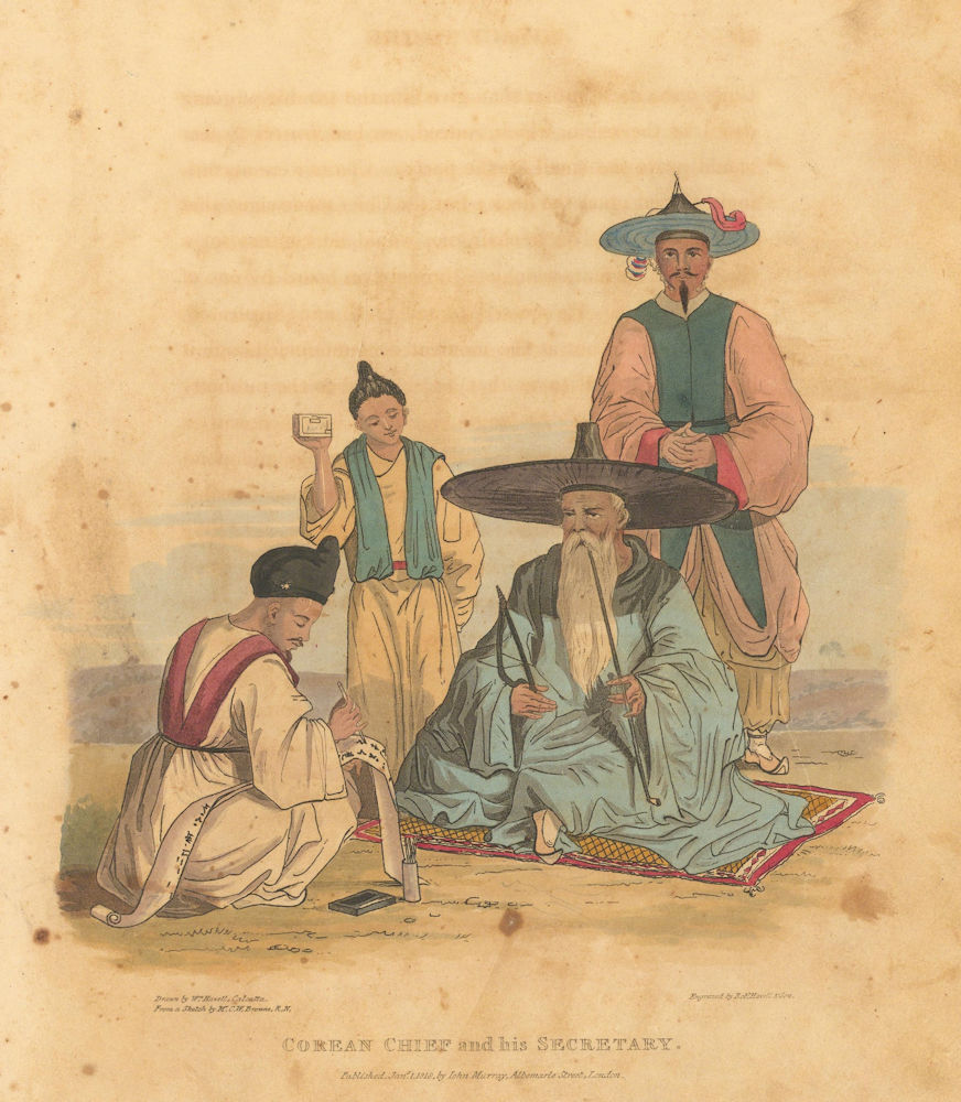 Corean Chief and his Secretary. Korea. HAVELL/BROWNE 1818 old antique print
