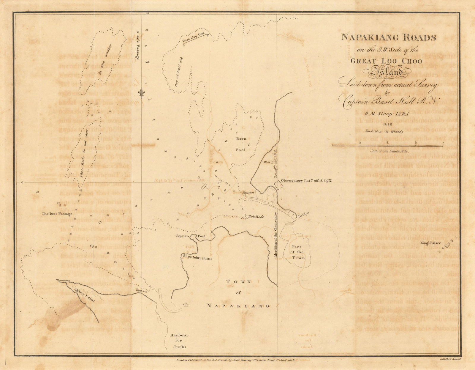 Napakiang Roads on… the Great Loo Choo Island. Naha, Okinawa. HALL 1818 map