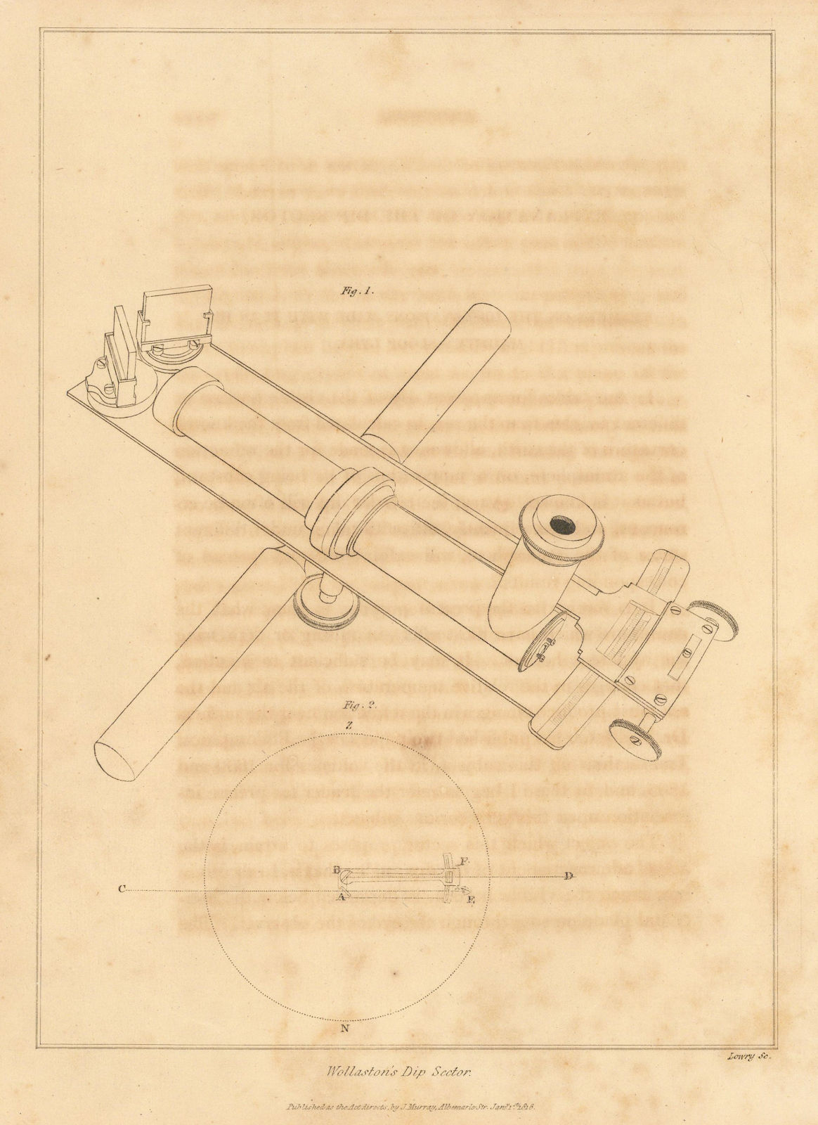 Wollaston's dip sector. William Hyde Wollaston. Modified sextant 1818 print