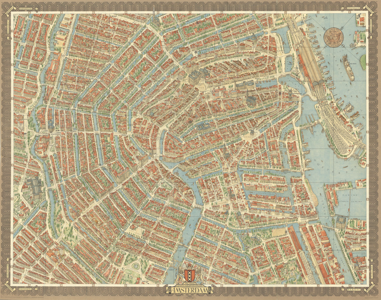 Amsterdam pictorial bird's eye view axonometric city plan #14 BOLLMANN 1956 map