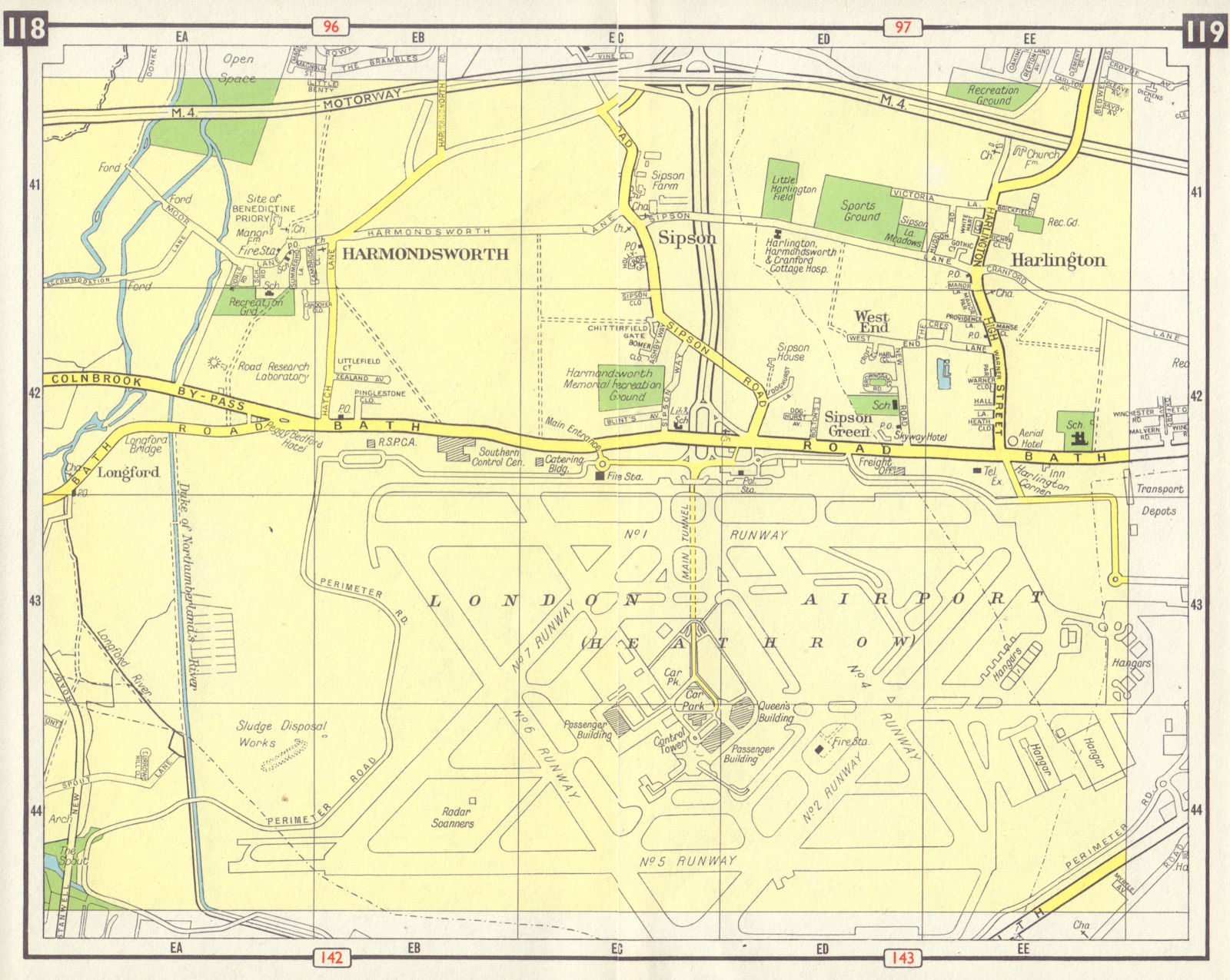 SW LONDON Heathrow Airport Harmondsworth Harlington Sipson M4 Spur open 1965 map