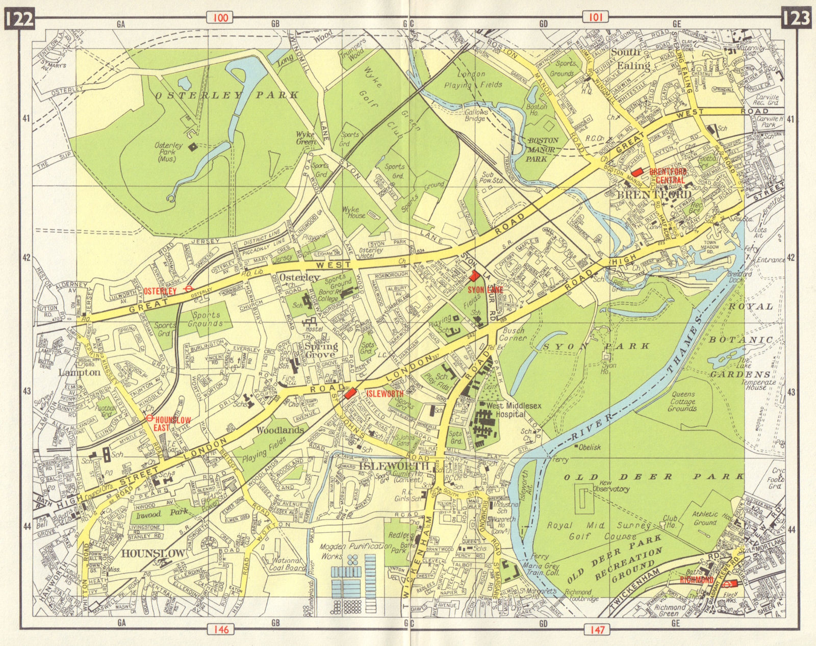 Associate Product SW LONDON Hounslow Isleworth Osterley Brentford Richmond M3 projected 1965 map