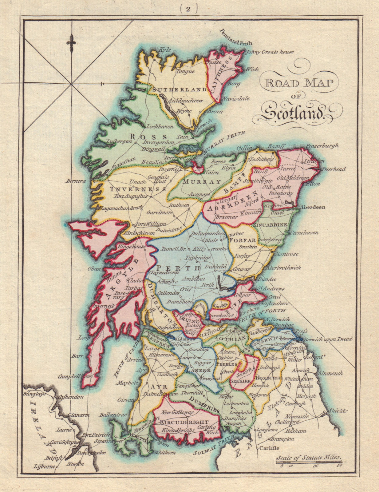 Road map of Scotland. SAYER / ARMSTRONG 1794 old antique plan chart