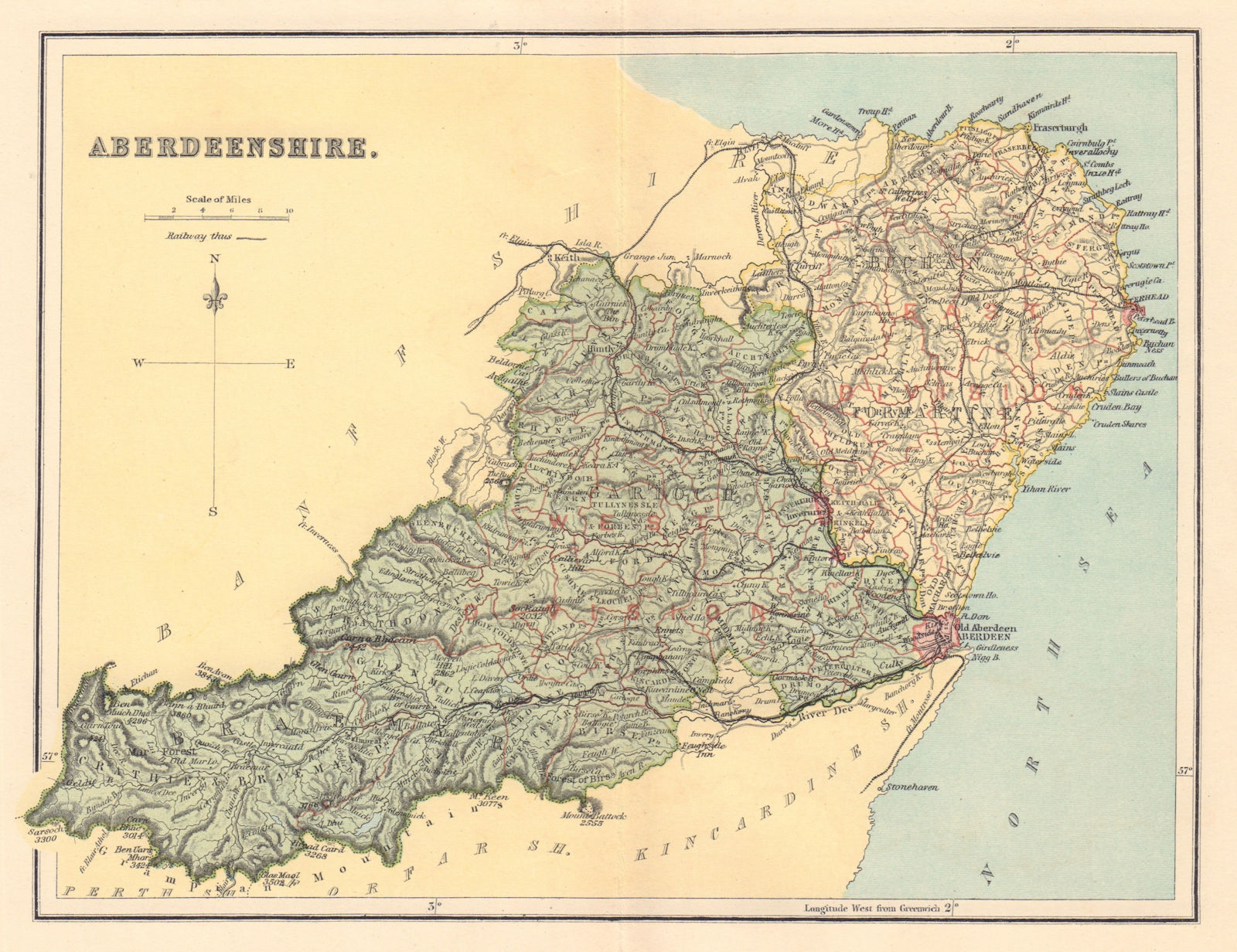 ABERDEENSHIRE antique county map with parishes. Aberdeen. Scotland. LIZARS 1895