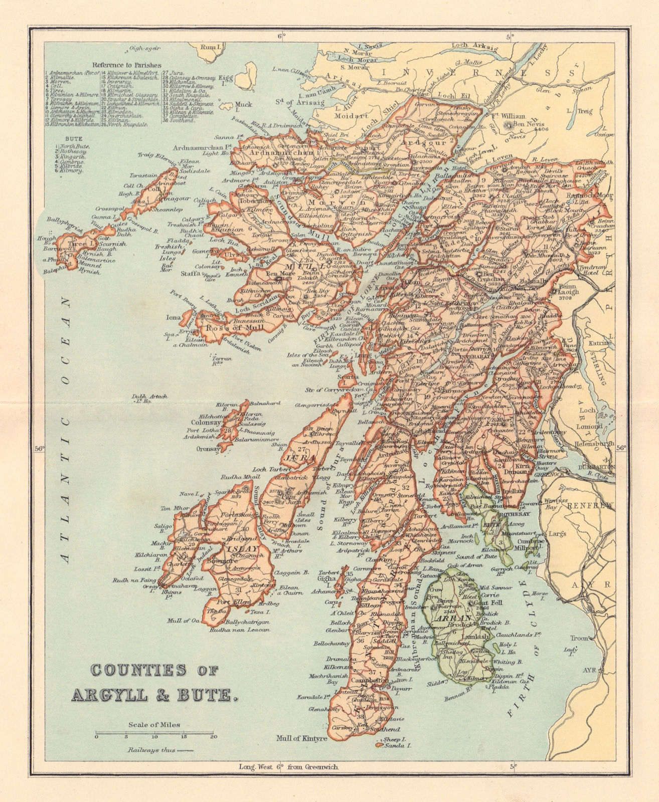 Associate Product ARGYLL & BUTESHIRE antique county map. Parishes. Scotland. LIZARS 1895 old