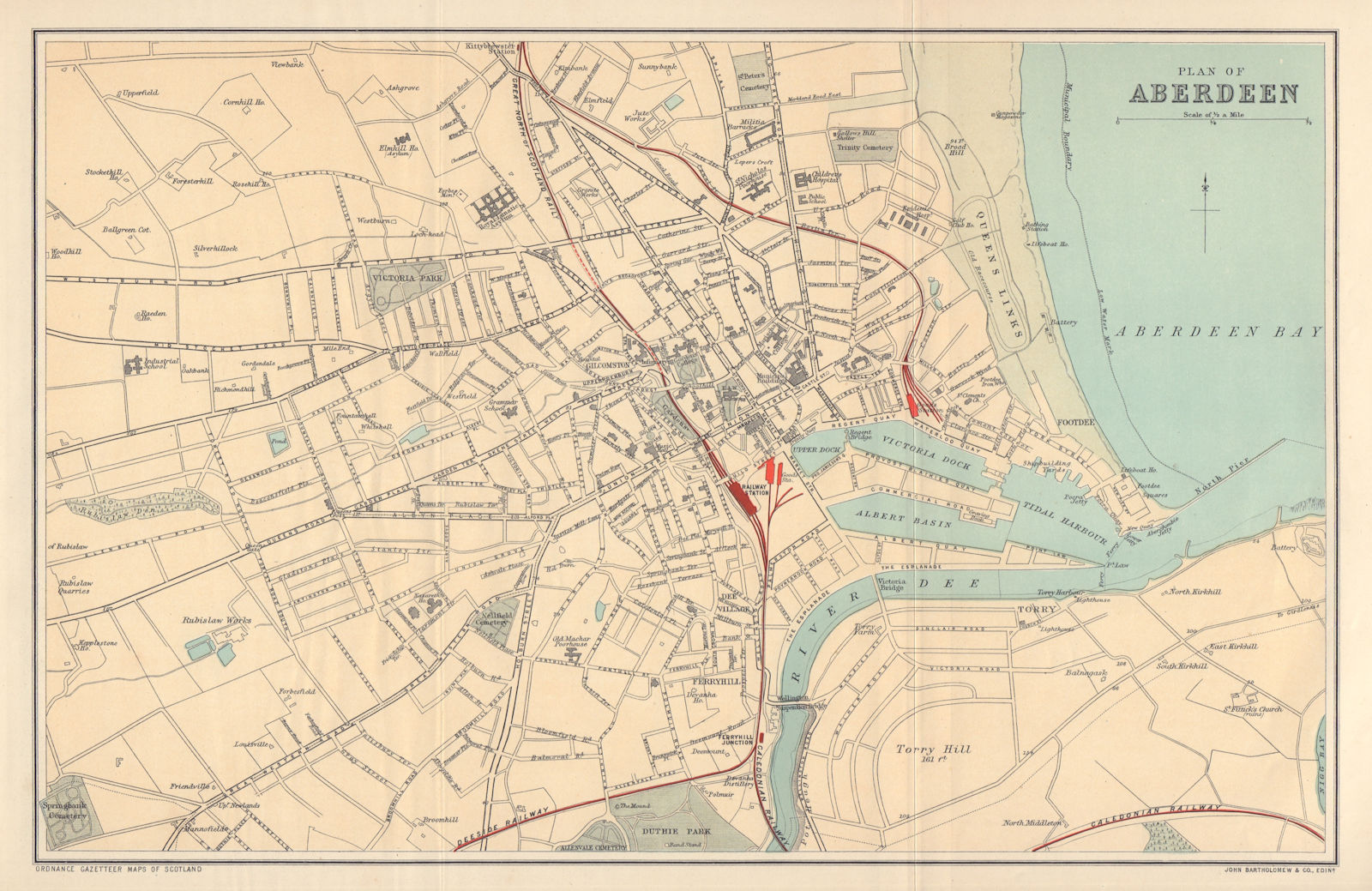 ABERDEEN antique town plan. Queen's Links. Scotland. BARTHOLOMEW 1895 old map