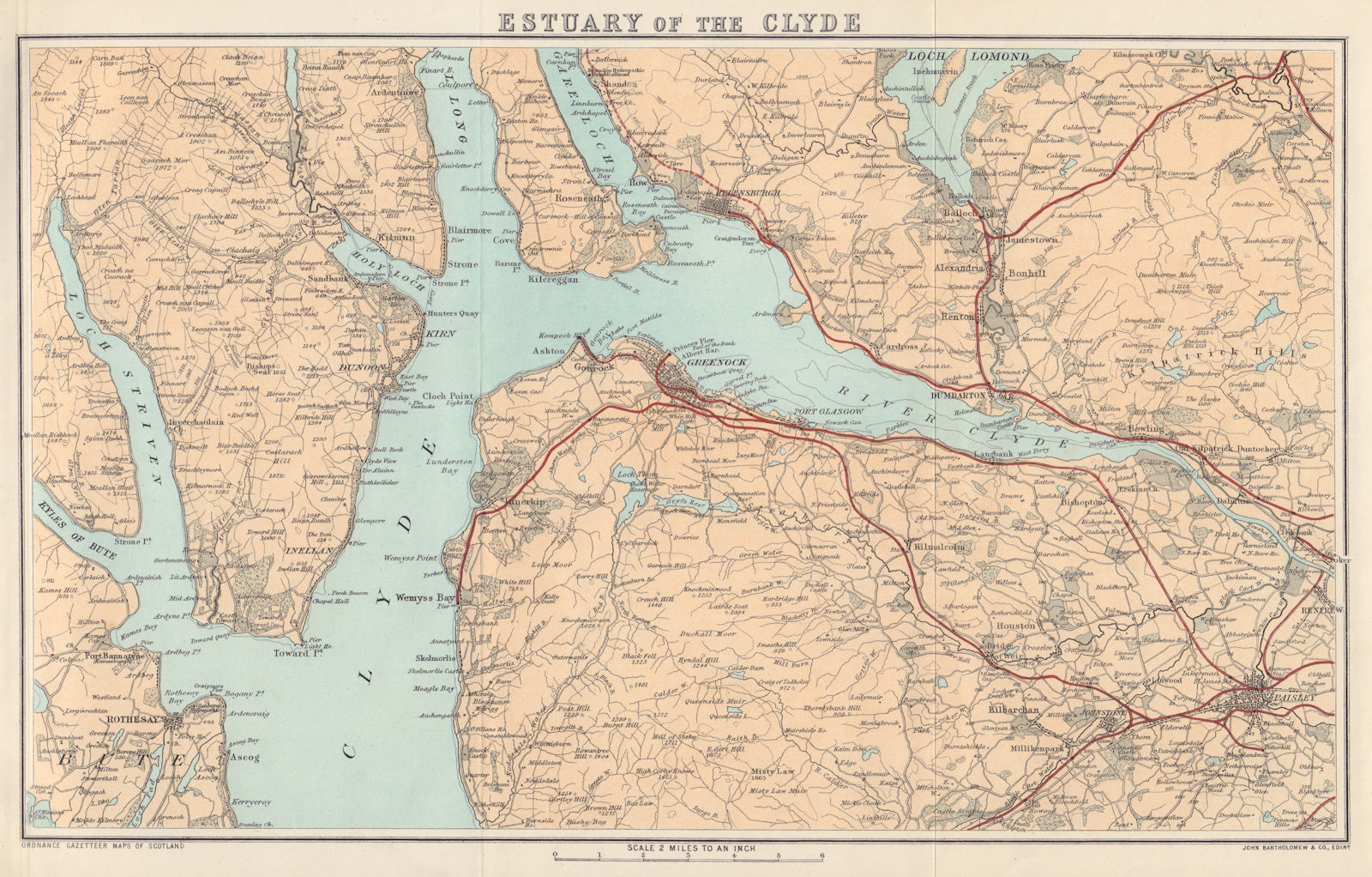 CLYDE ESTUARY. Glasgow Greenock Dumbarton. Scotland. BARTHOLOMEW 1895 old map