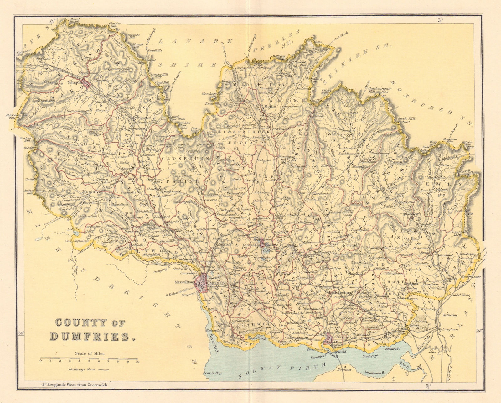 DUMFRIESSHIRE antique county map. Parishes. Gretna. Scotland. LIZARS 1895