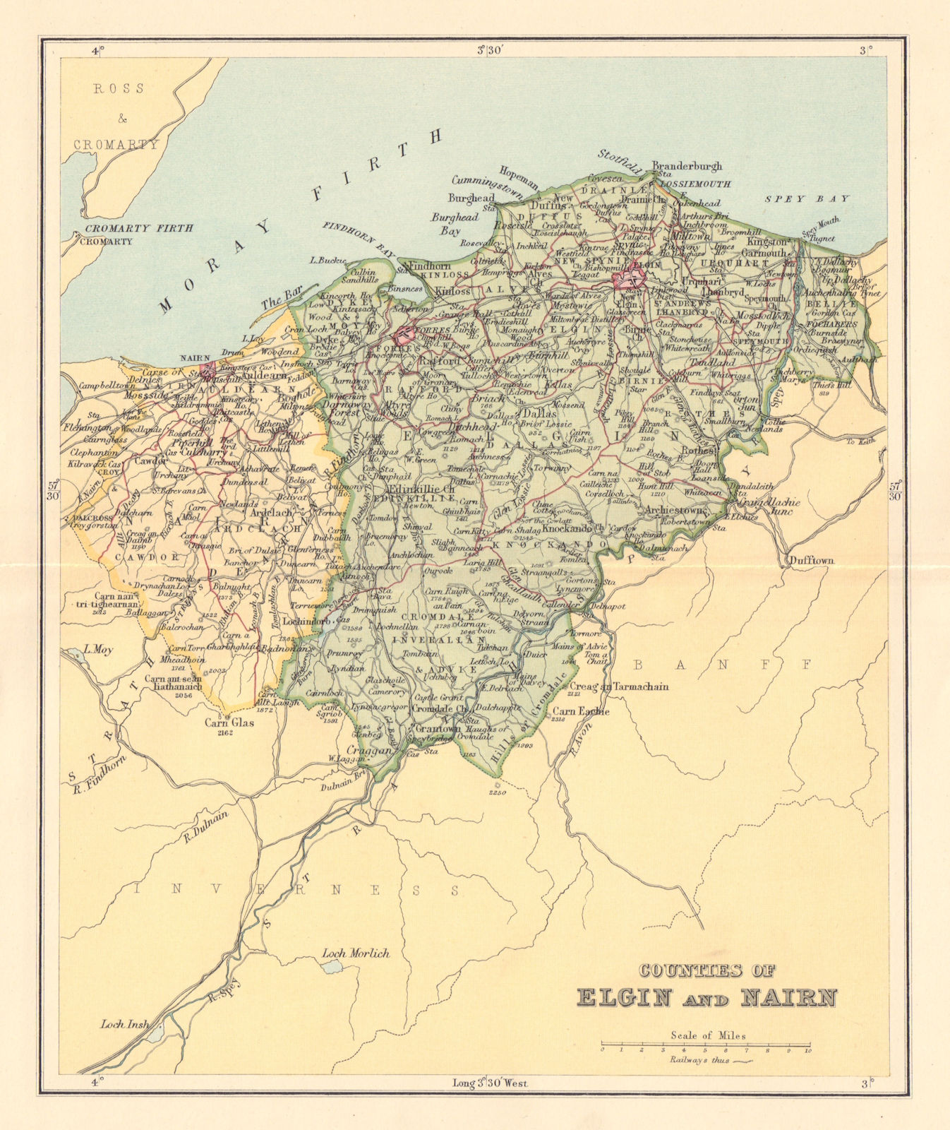 Associate Product SCOTLAND. Elgin Shire (County of Moray) & Nairn Shire. County map. LIZARS 1895