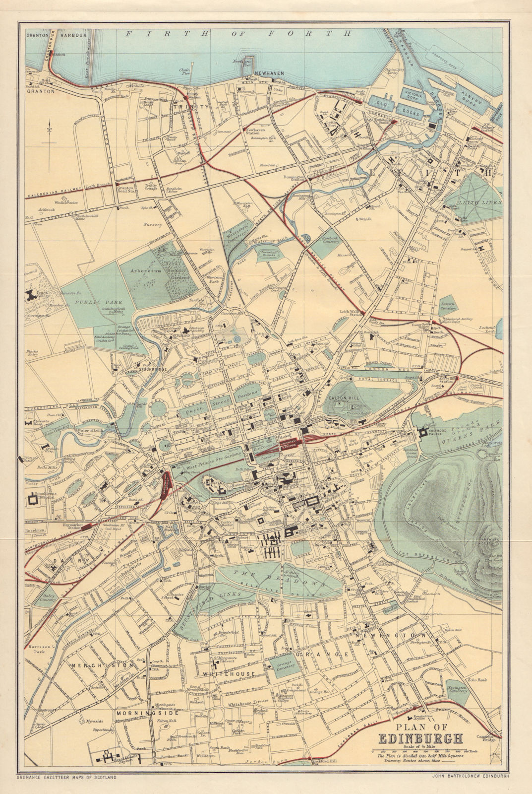 EDINBURGH & LEITH antique town plan. Scotland. BARTHOLOMEW 1895 old map