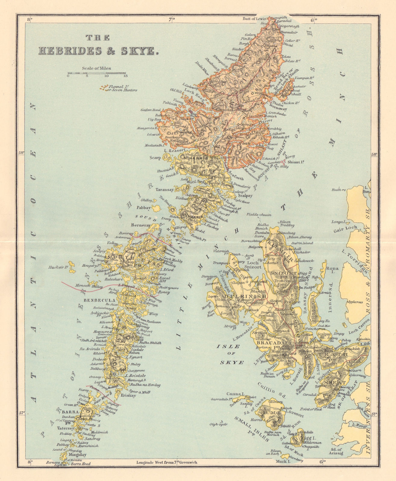 HEBRIDES & SYKE. Lewis Harris Uist Benbecula Parishes. Scotland. LIZARS 1895 map