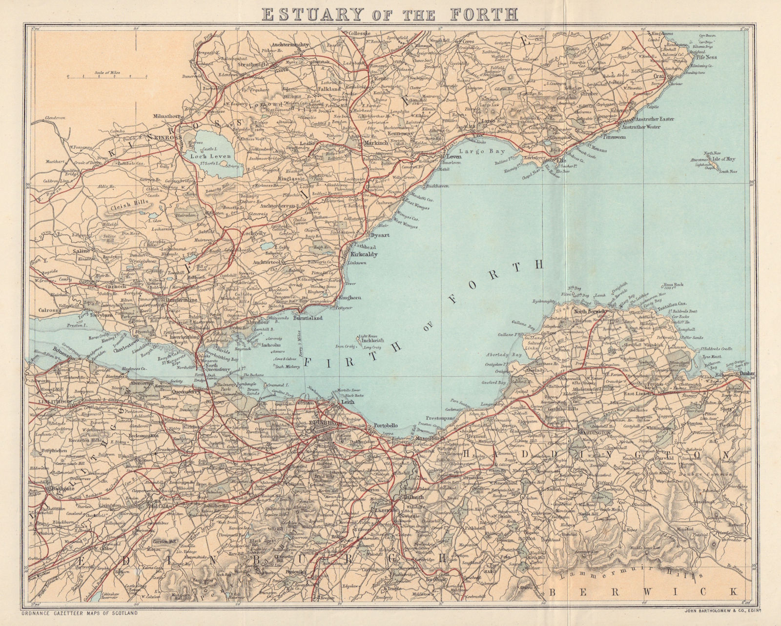 FIRTH OF FORTH. "Estuary of The Forth". Scotland. BARTHOLOMEW 1895 old map