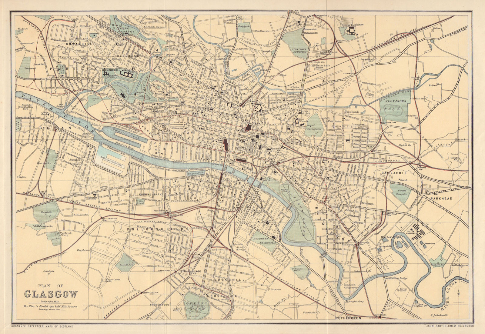 Associate Product GLASGOW antique town plan. Scotland. BARTHOLOMEW 1895 old map chart