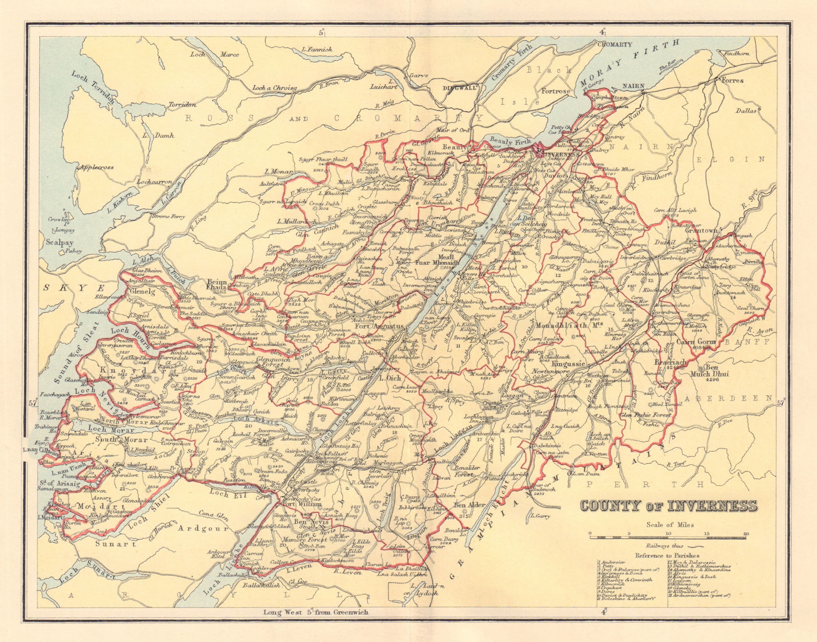 Associate Product INVERNESS-SHIRE antique county map. Parishes. Scotland. LIZARS 1895 old