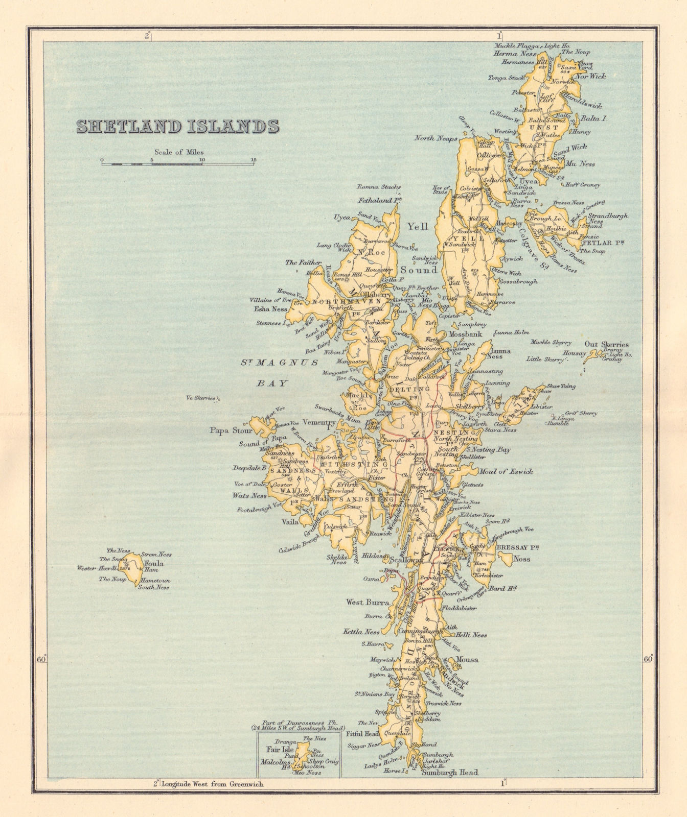 SHETLAND ISLANDS antique map. Scotland. Lerwick. LIZARS 1895 old