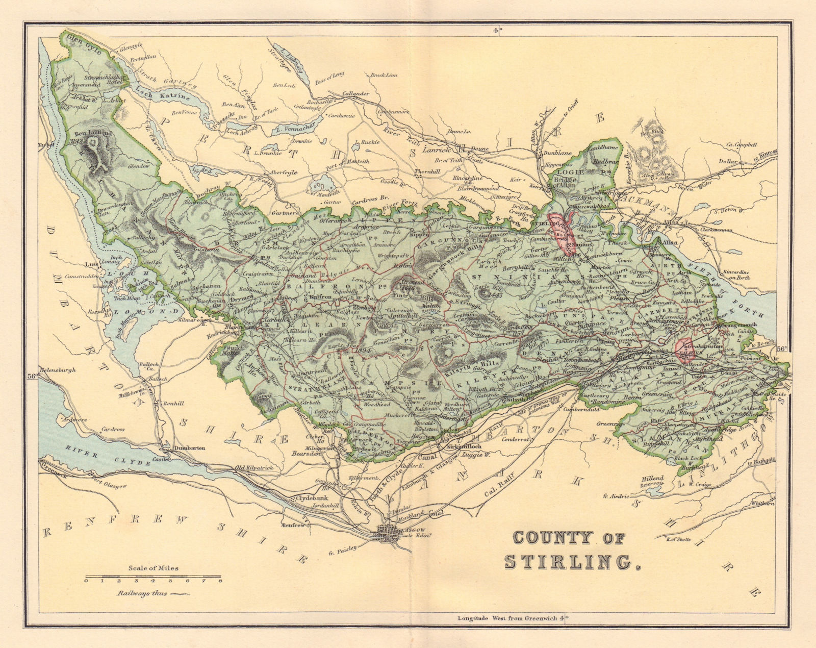 STIRLINGSHIRE antique county map. Parishes. Loch Lomond. Scotland. LIZARS 1895