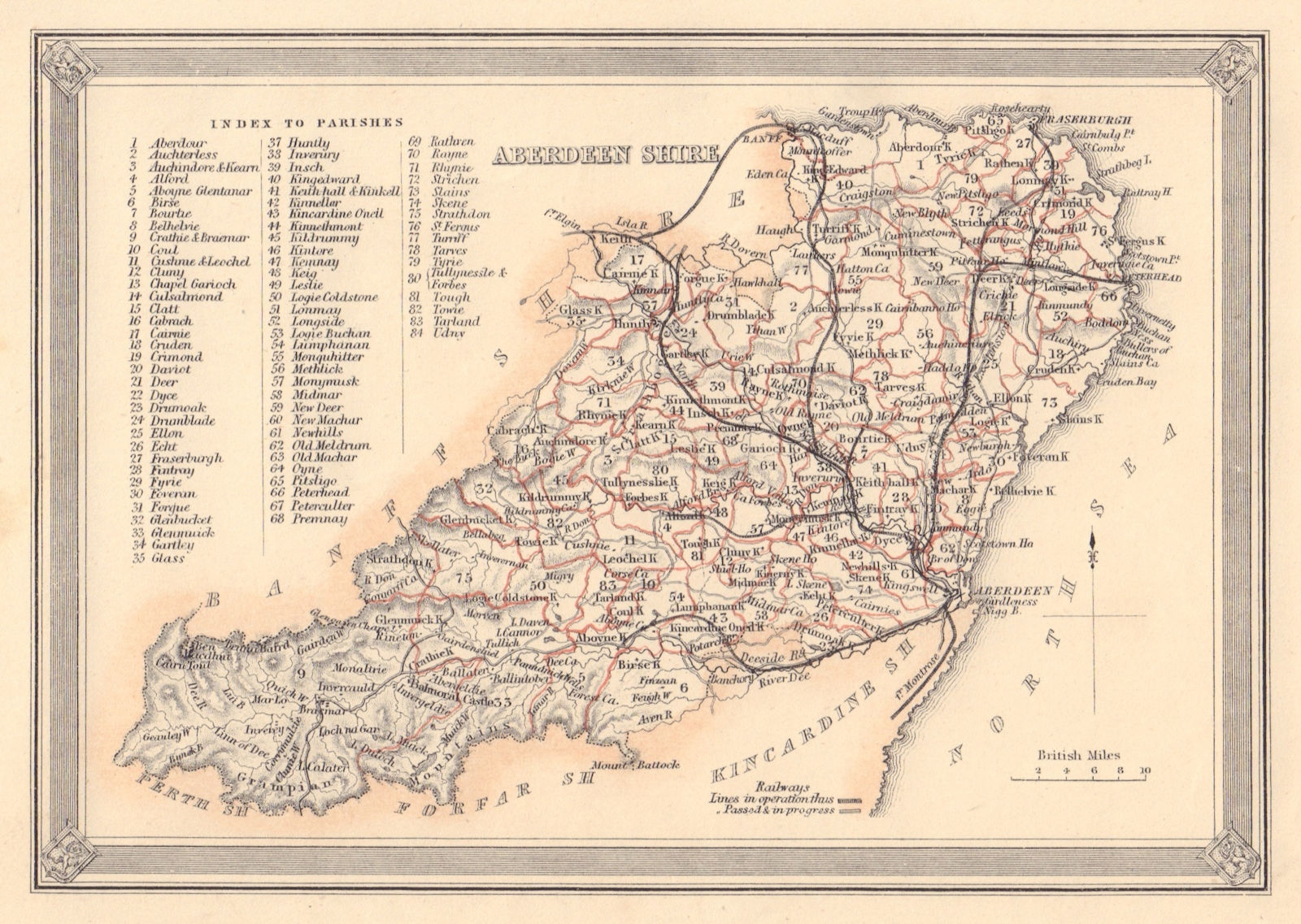 Decorative antique county map of Aberdeenshire, Scotland. FULLARTON 1866