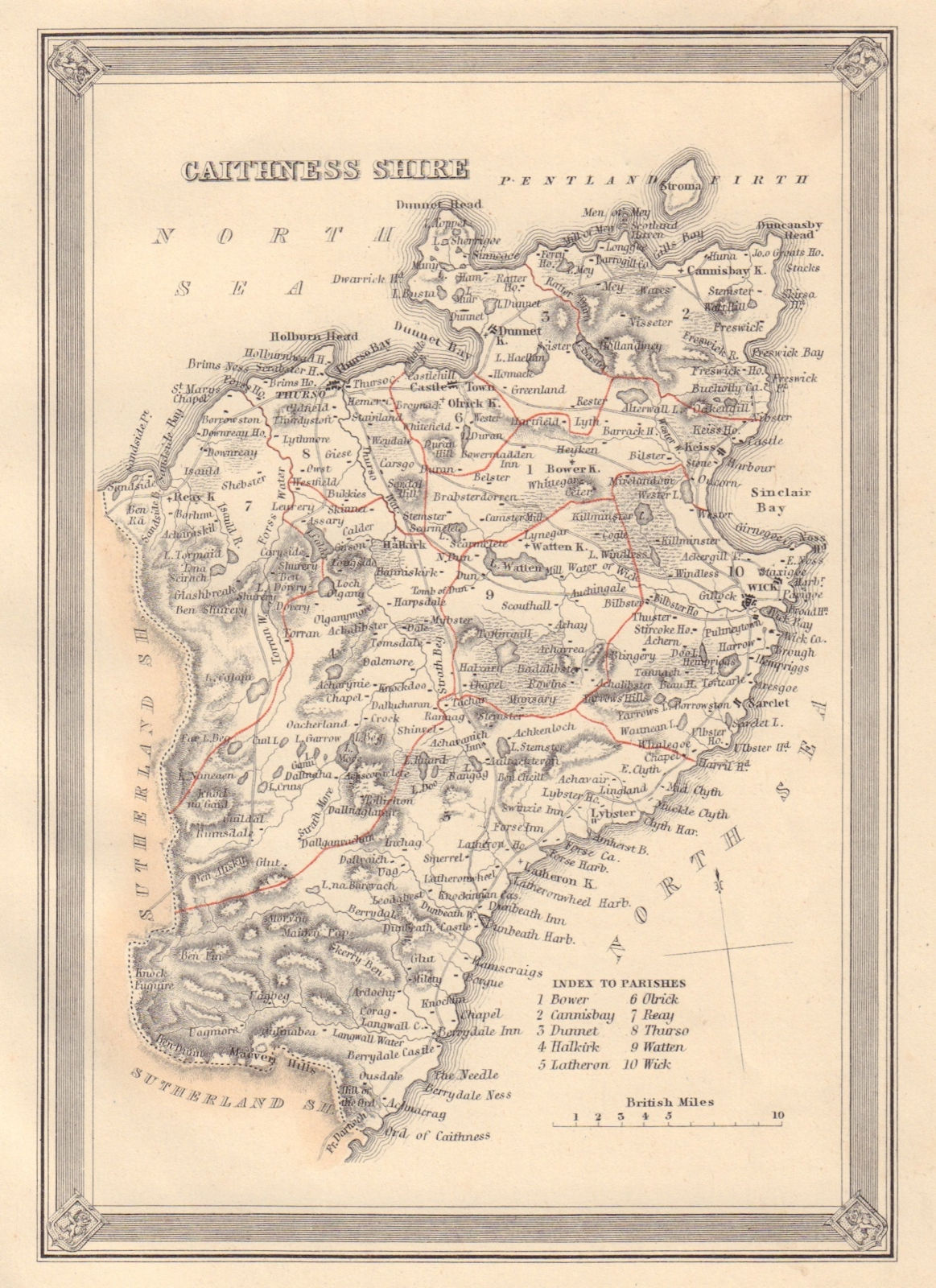 Decorative antique county map of Caithness-shire, Scotland. FULLARTON 1866