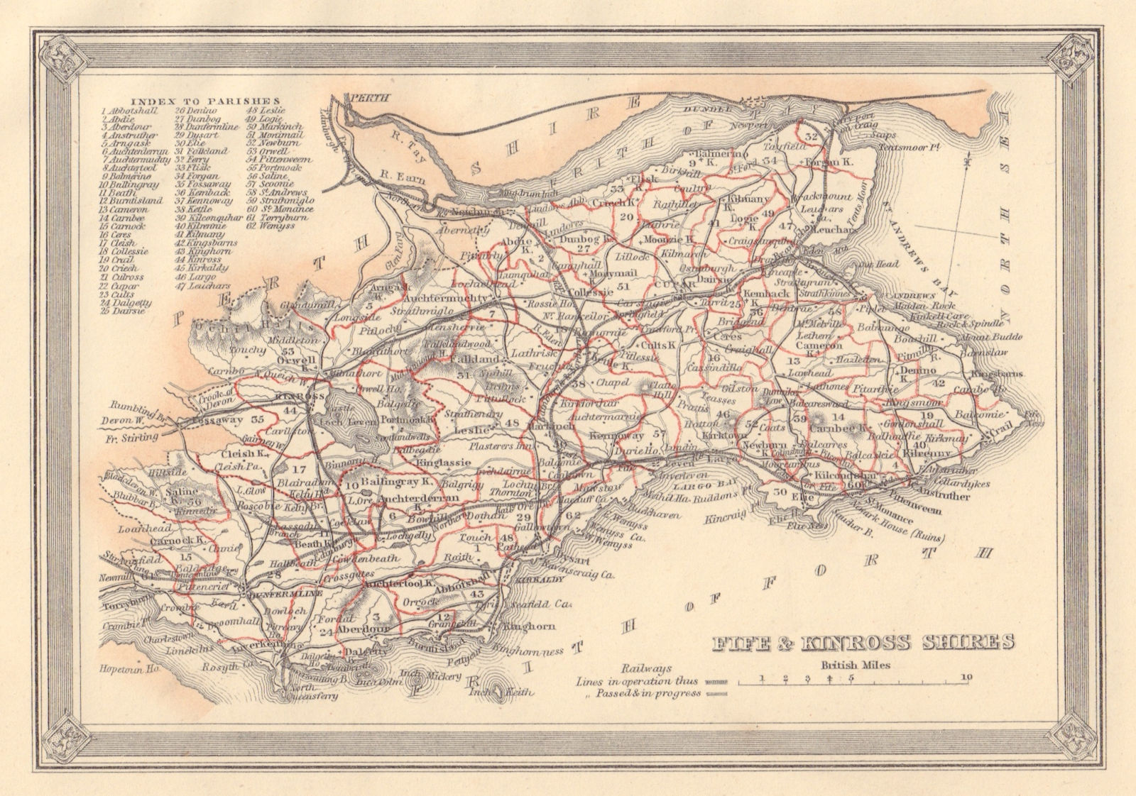 Decorative antique county map of Fifeshire & Kinross-shire. FULLARTON 1866