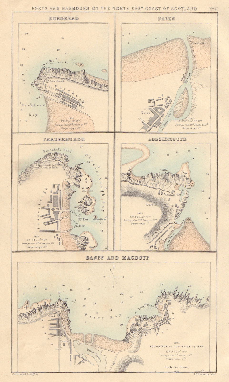 SCOTLAND NE PORTS Burghead Nairn Fraserburgh Lossiemouth Banff Macduff 1866 map