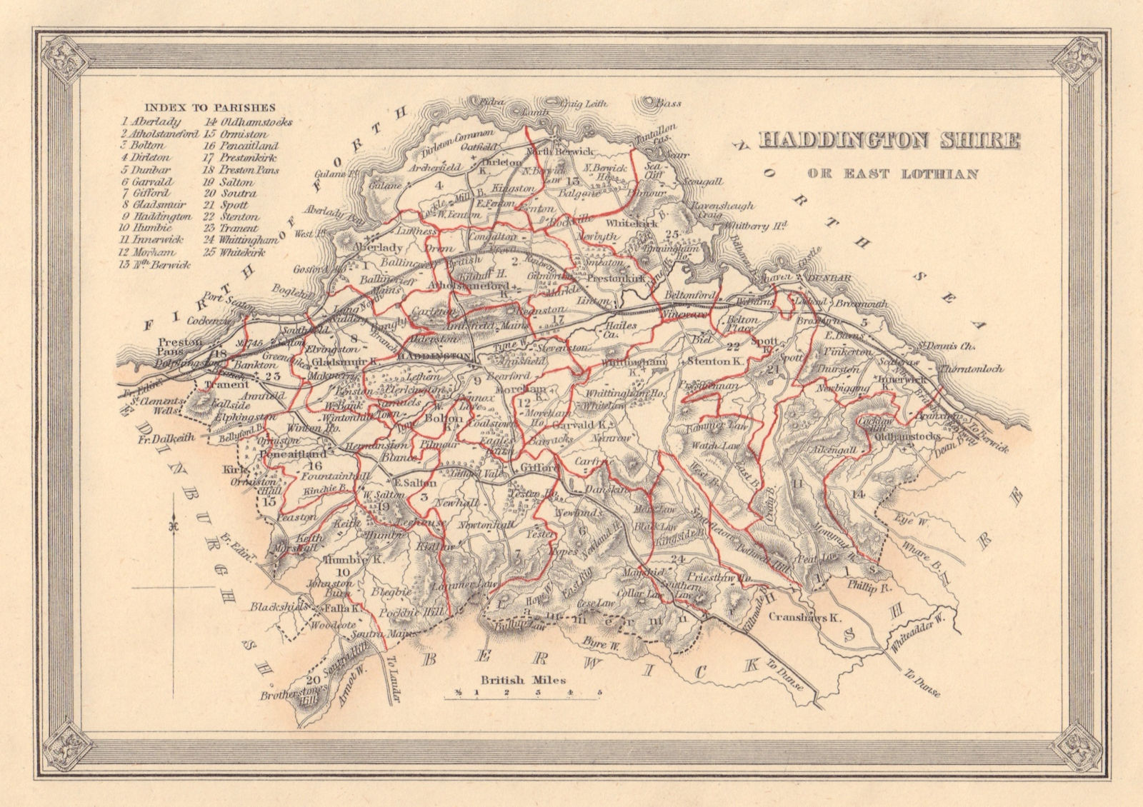 Antique county map of Haddingtonshire or East Lothian. FULLARTON 1866 old