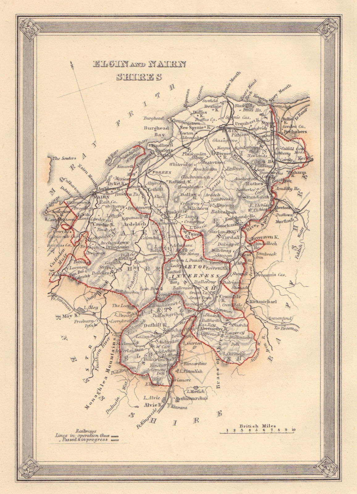 Decorative antique county map of Elginshire & Nairnshire. FULLARTON 1866