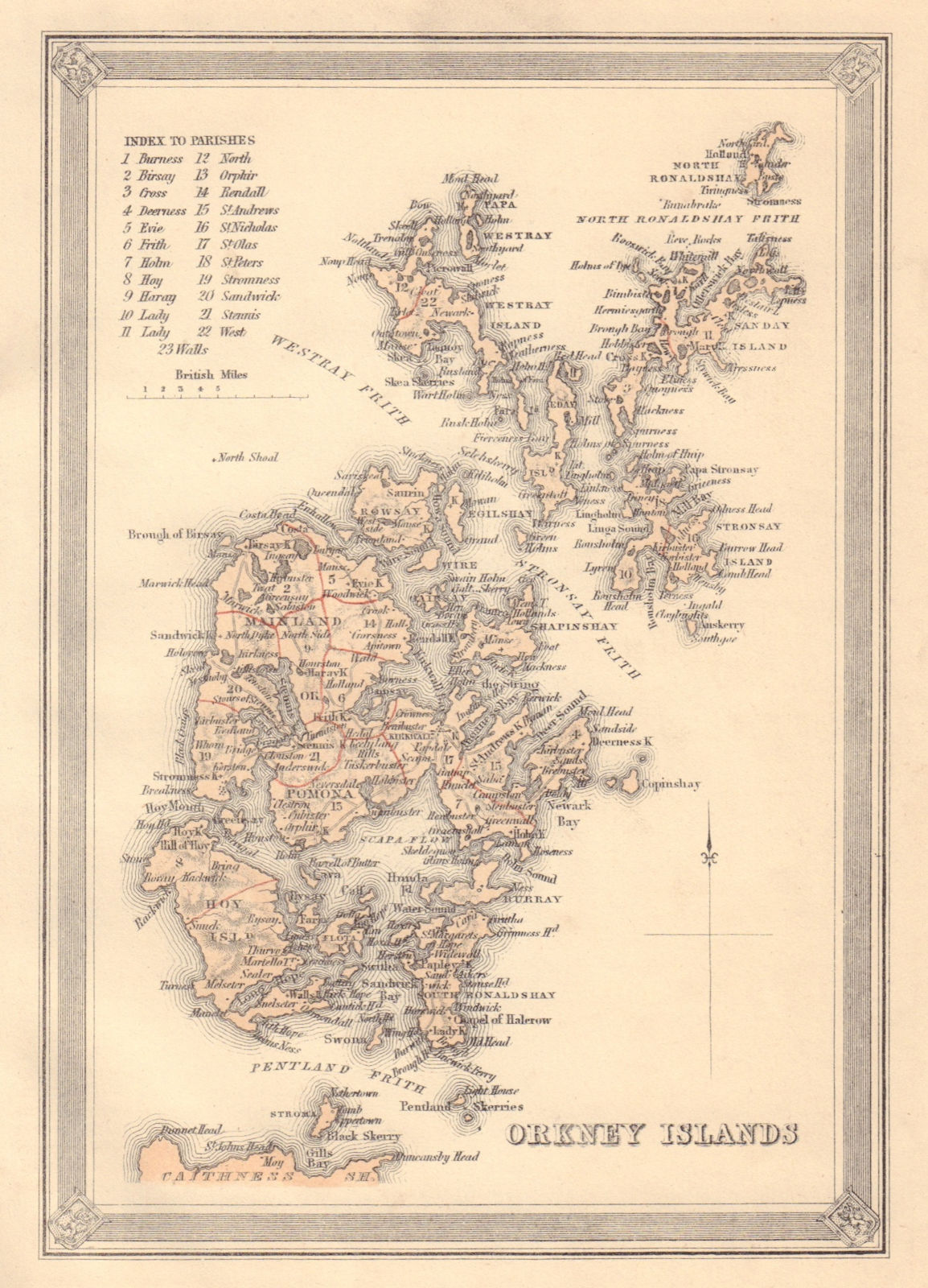 Decorative antique map of the Orkney Islands, Scotland. FULLARTON 1866 old
