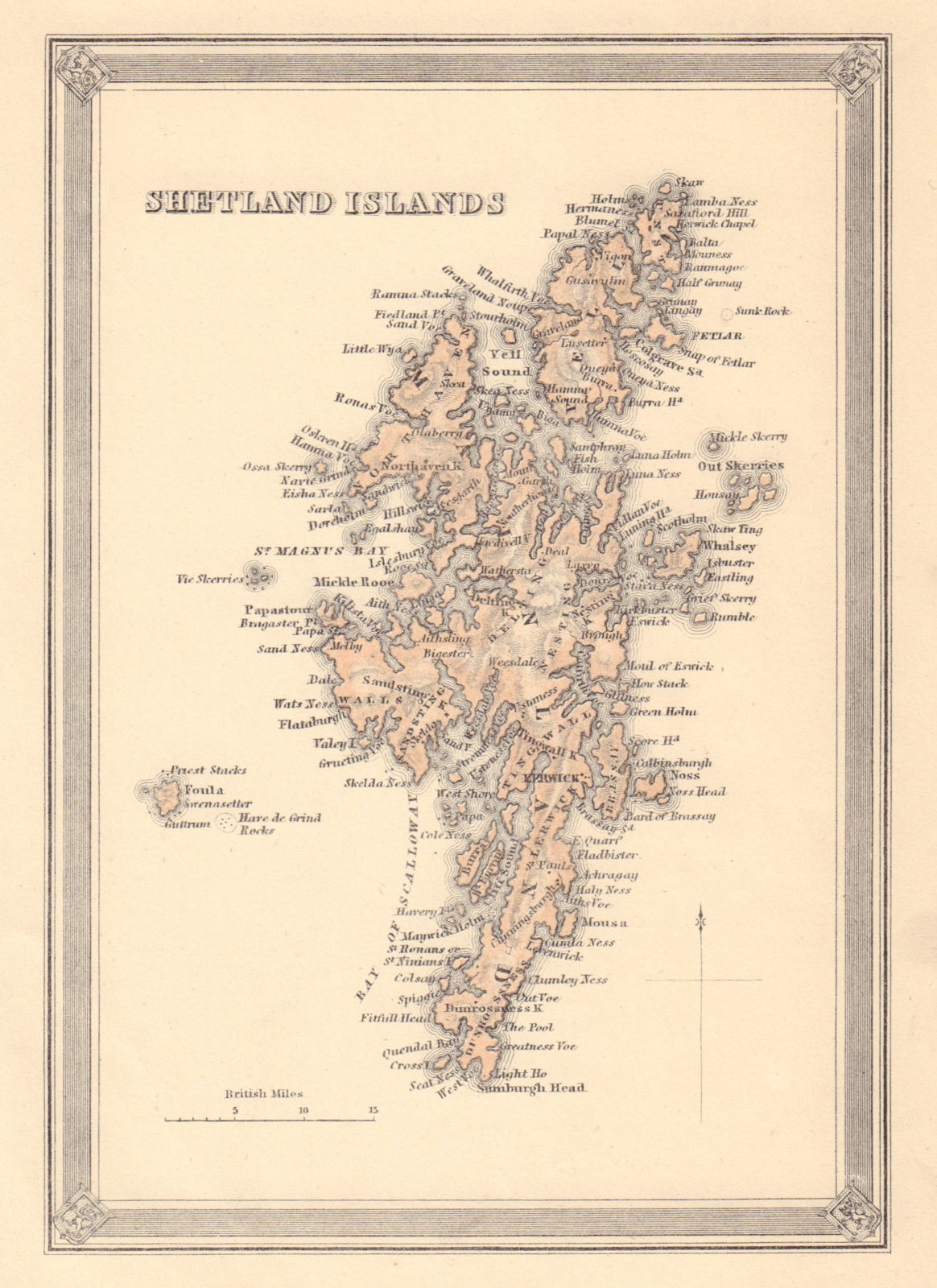 Decorative antique map of the Shetland Islands, Scotland. FULLARTON 1866