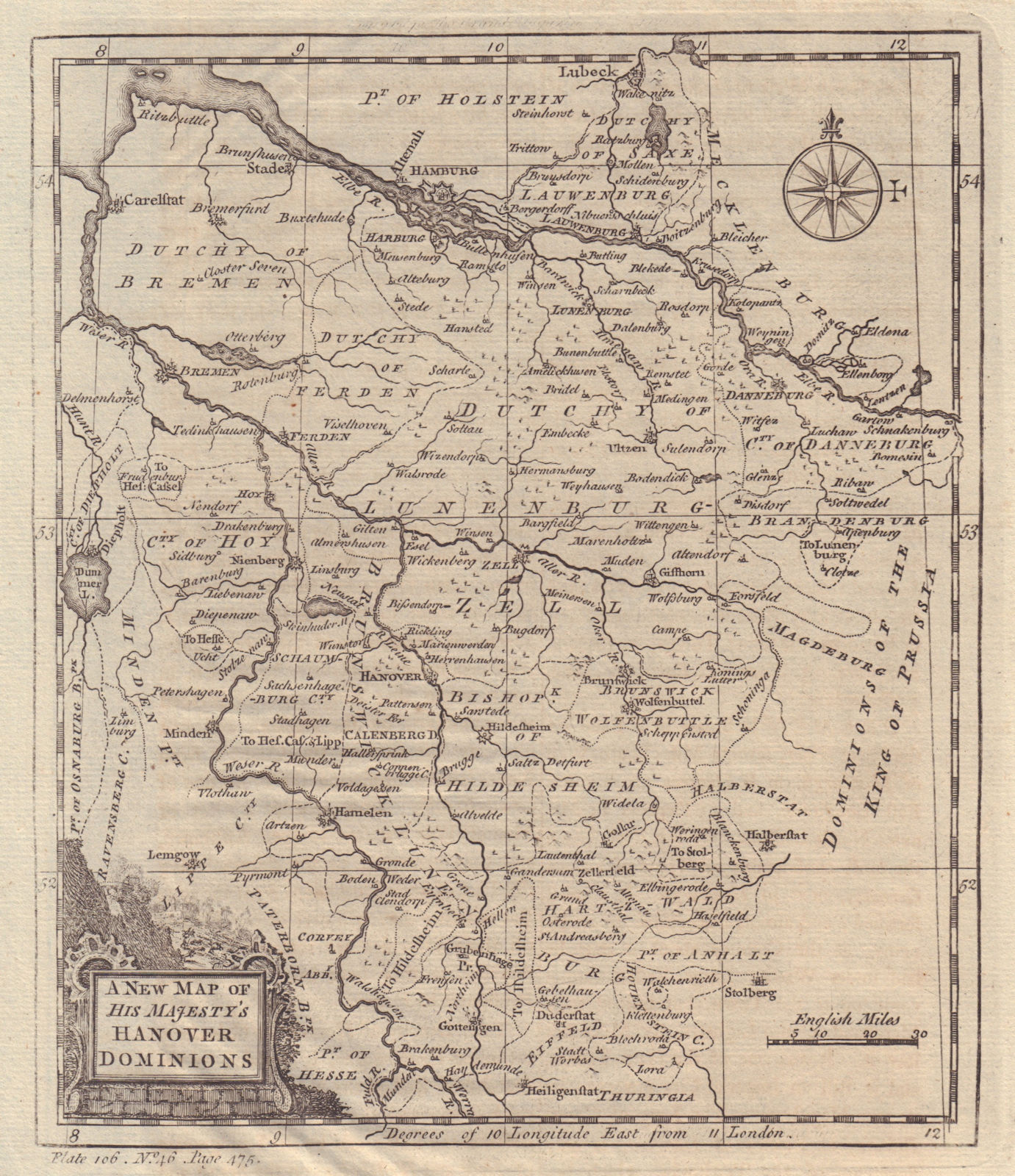 "A new Map of His Majesty's Hanover Dominions". Lower Saxony. KITCHIN 1752