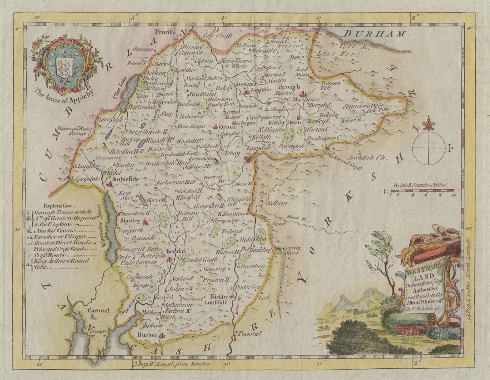 Associate Product Westmoreland drawn from ye best Authorities. County map by Thomas Kitchin c1764
