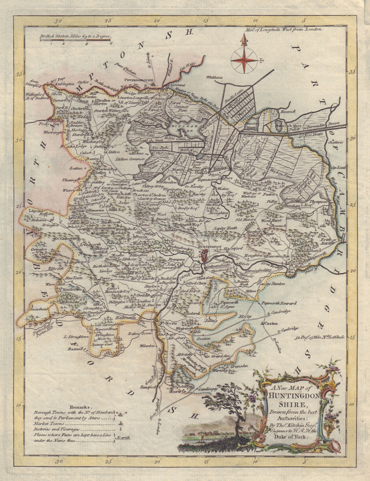 A New Map of Huntingdonshire, drawn from the best Authorities. KITCHIN c1764