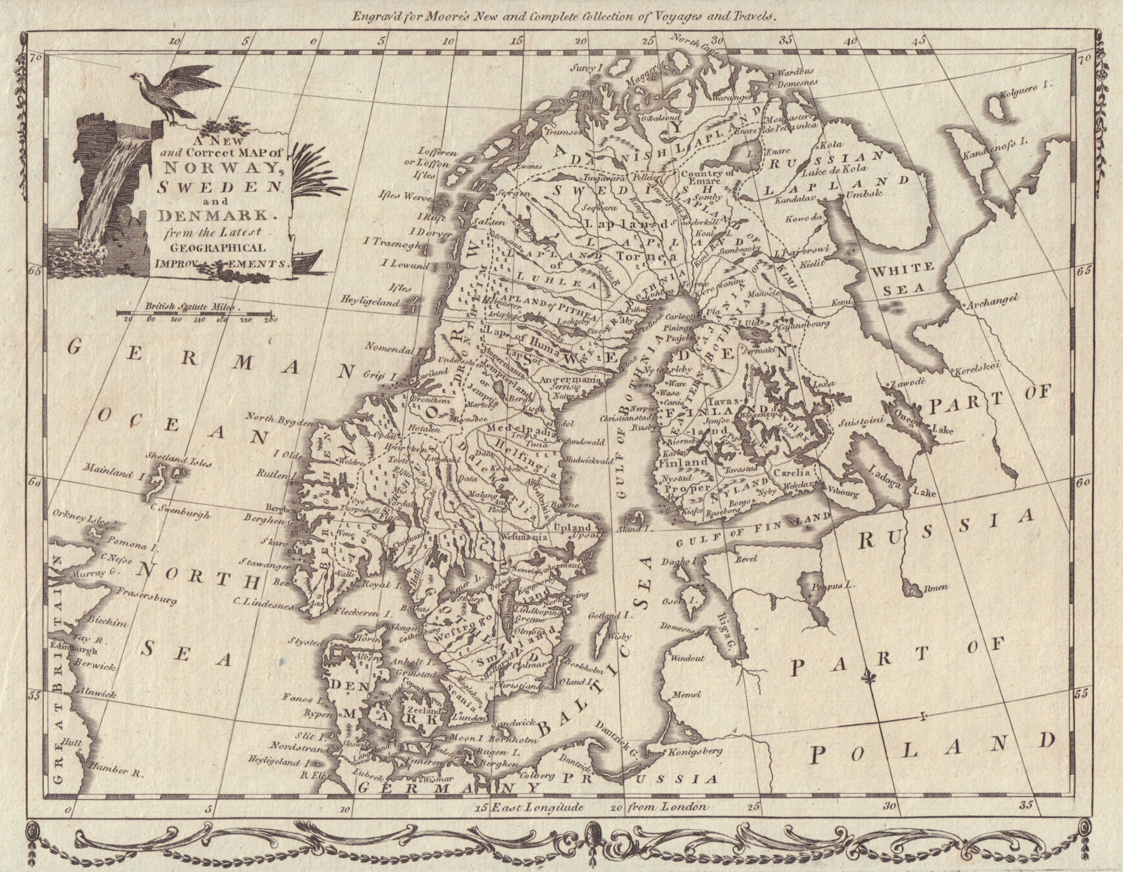 Associate Product A new and correct map of Norway, Sweden and Denmark. Finland. MOORE 1788