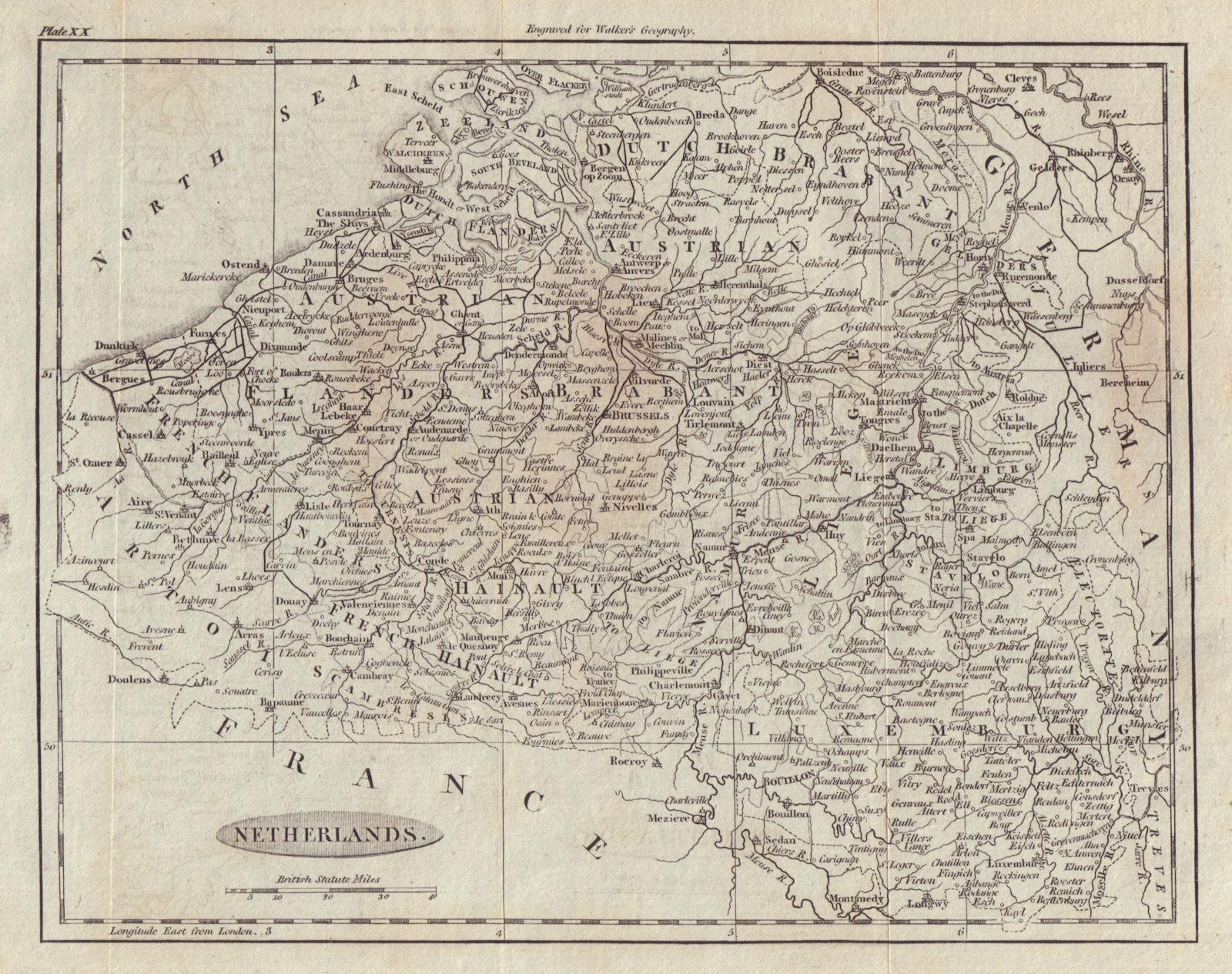 Belgium & Luxembourg. Austrian "Netherlands". WALKER 1795 old antique map