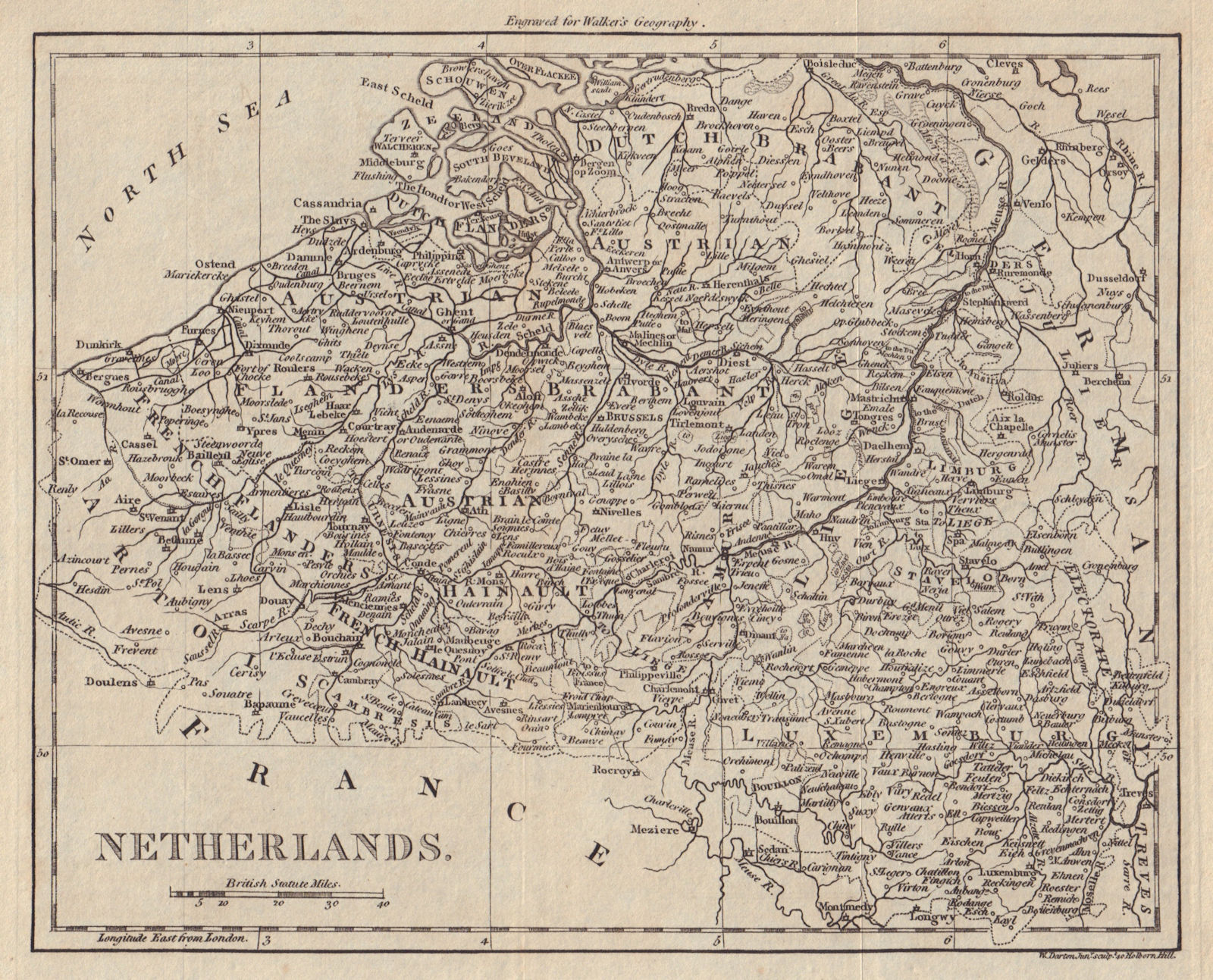 Belgium & Luxembourg. Austrian "Netherlands". WALKER 1805 old antique map